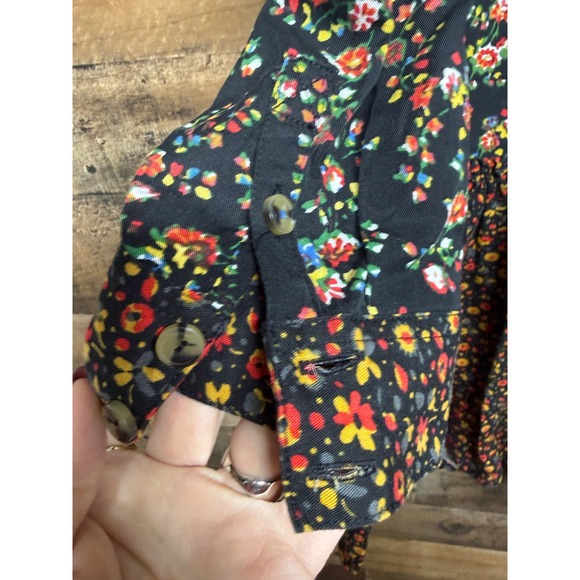 Maeve Anthropologie Mixed Floral Button Front Mini Dress Black Long Sleeve Sz 6 - Picture 6 of 9